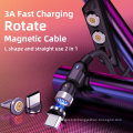 Magnetic charging cable 540 Rotation L shape and straight use 2 in 1 Nylon Braided  3A Fast Charging Usb Cable